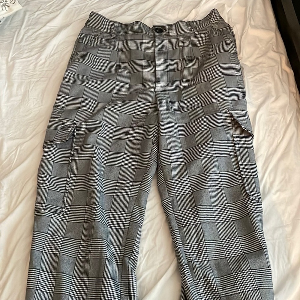 Plaid Cargo Pants Black and White